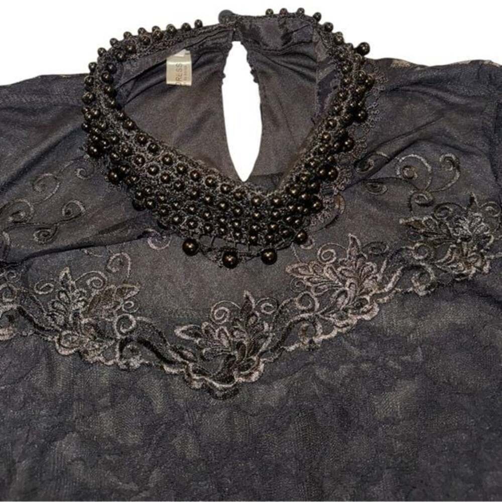 Elegant Black Lace Long Sleeve Blouse - Picture 11 of 14